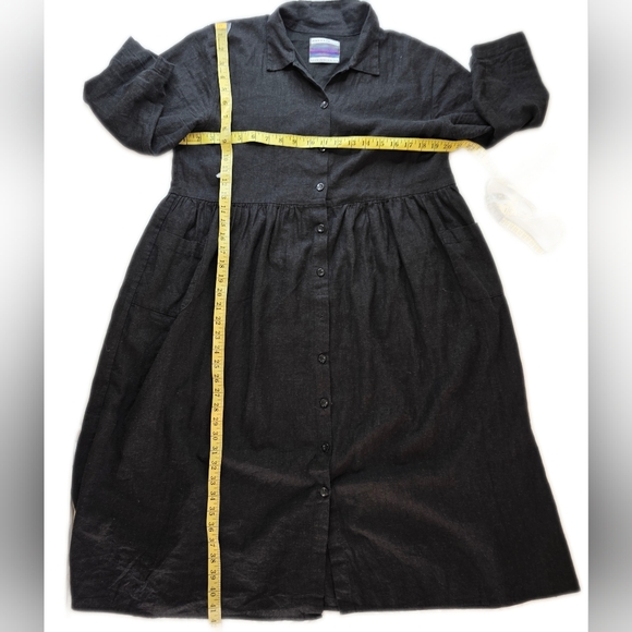 Urban Renewal Black Button Up Dress With Side Pockets. Linen Like Lg. - Picture 7 of 12